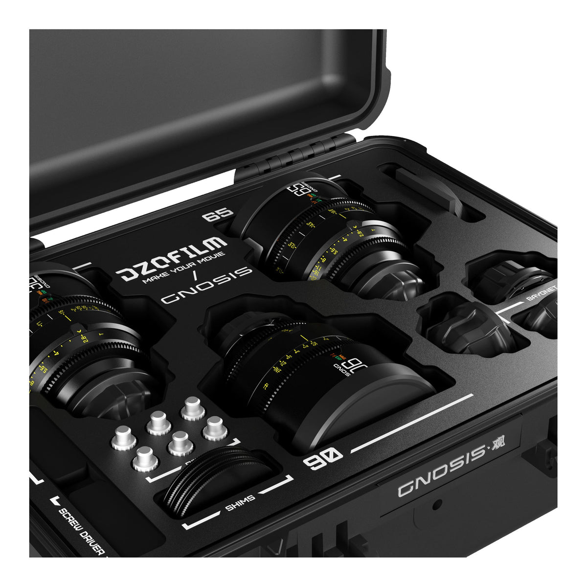 DZOFILM GNOSIS 32mm, 65mm and 90mm T2.8 macro cine lens kit - lens kit detail