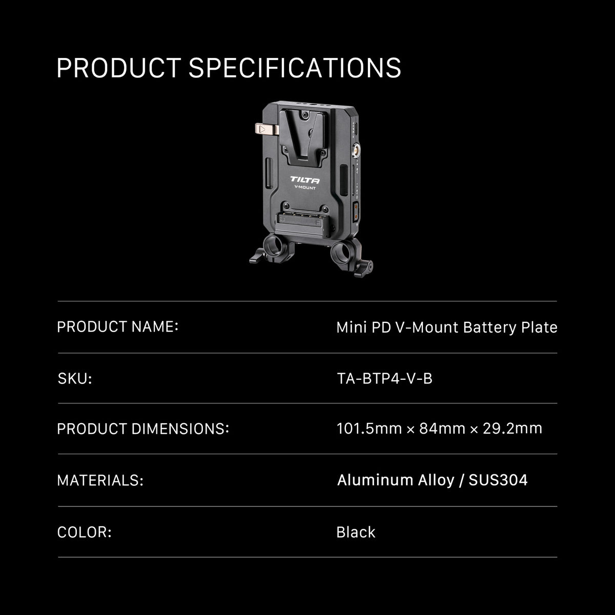Tilta Mini PD V Mount Battery Plate – Black