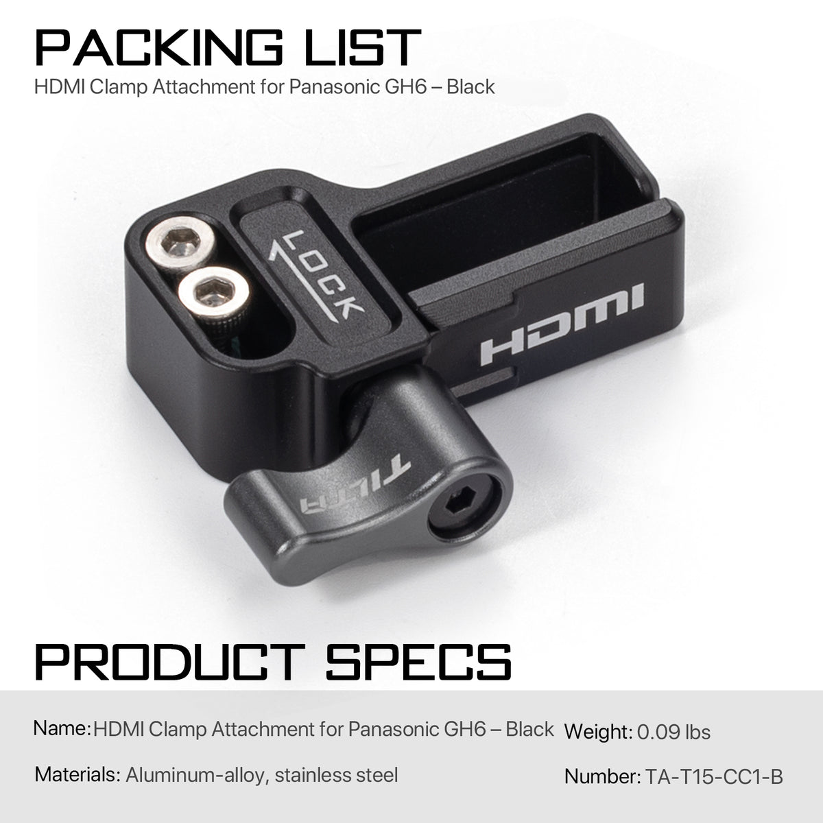 Tilta HDMI Clamp Attachment for Panasonic GH7/GH6 – Black