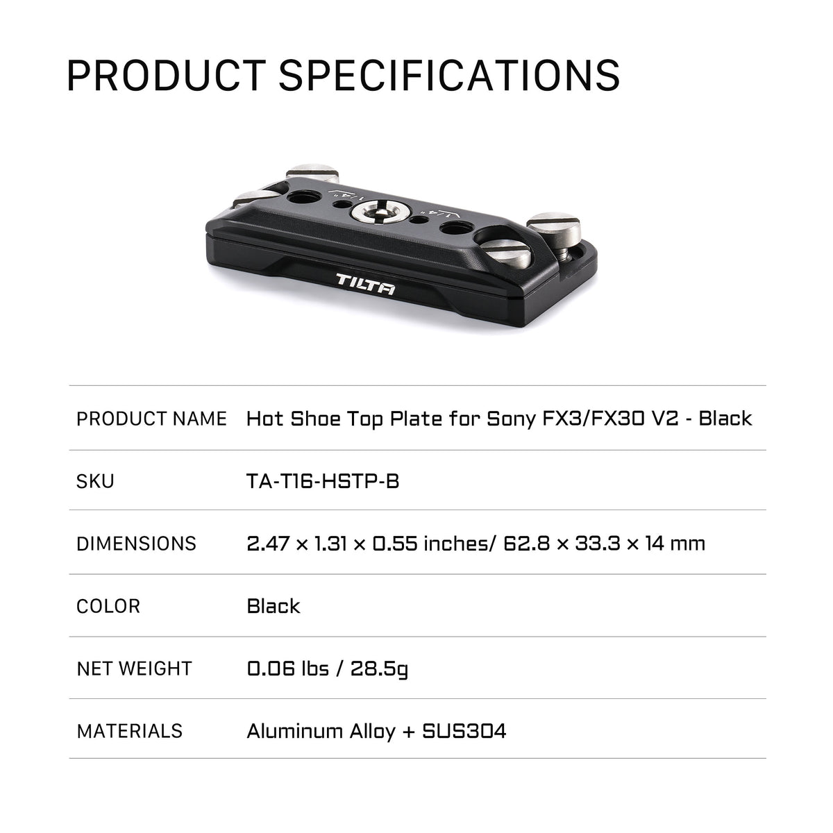 Tilta Hot Shoe Top Plate for Sony FX3/FX30 V2 - Black
