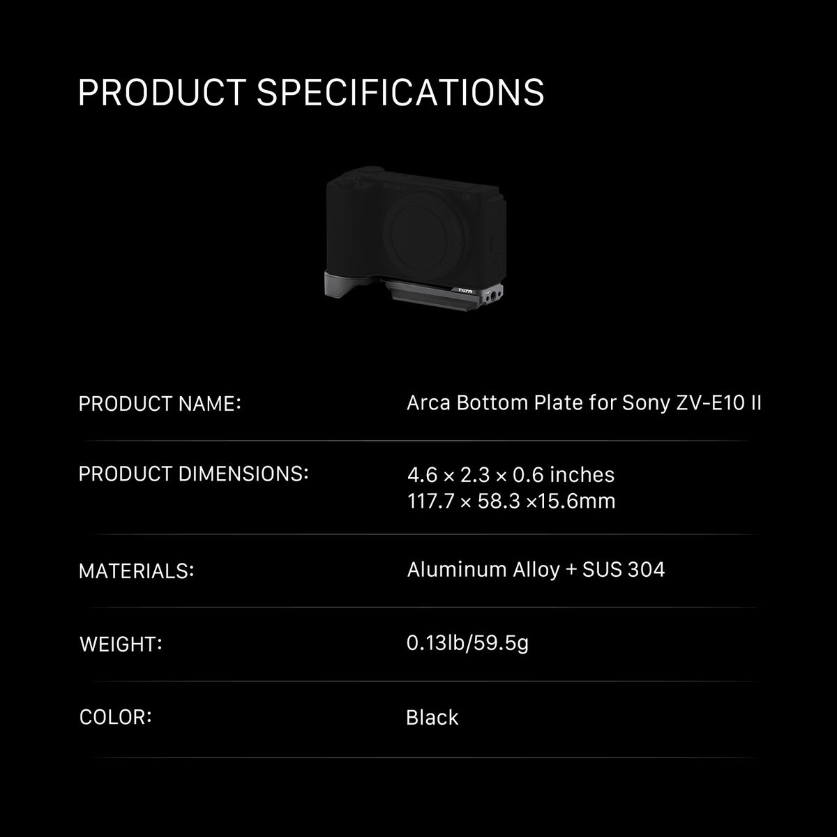 Tilta Arca Bottom Plate for Sony ZV-E10 II - Black