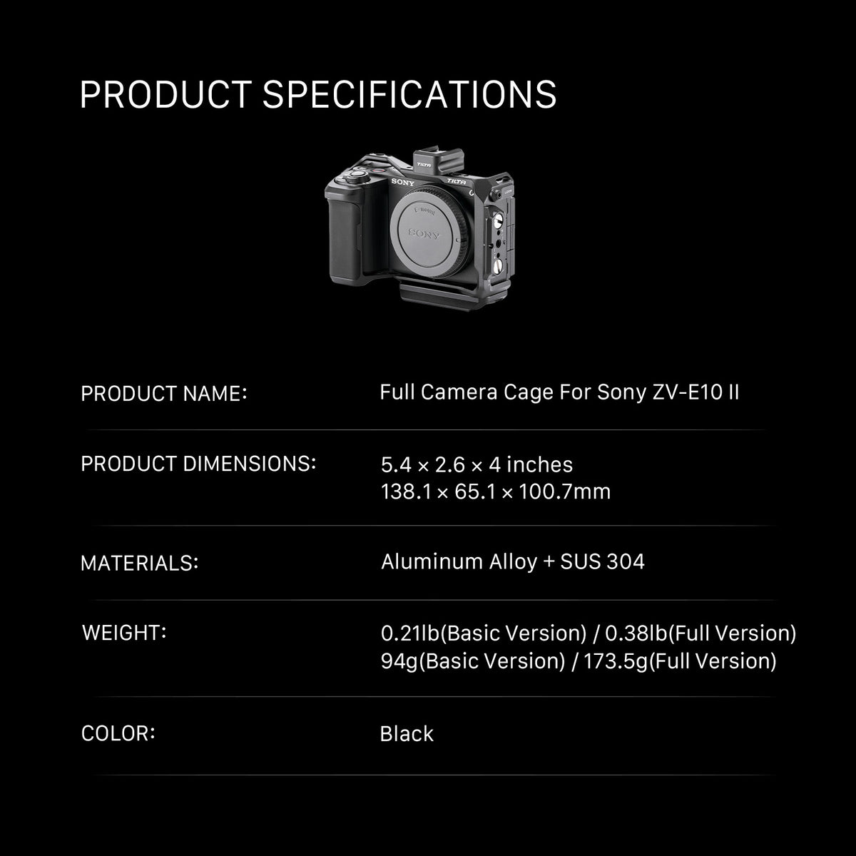 Tilta Full Camera Cage for Sony ZV-E10 II - Black