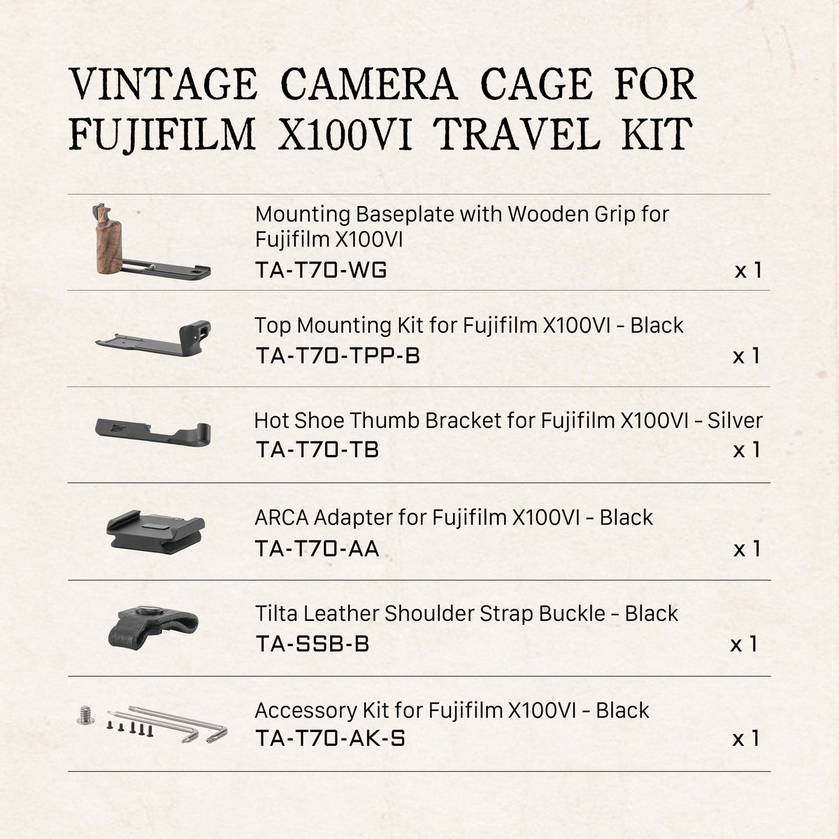 Tilta Vintage Camera Cage for Fujifilm X100VI Travel Kit - Black