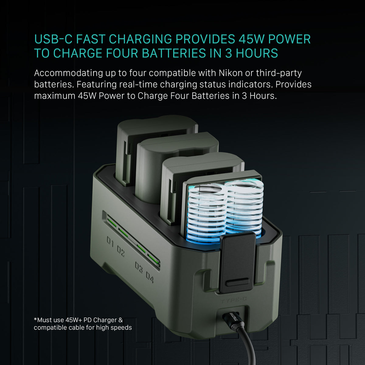 Tilta Portable Charging Station for EN-EL15C (4 Channel) - Green