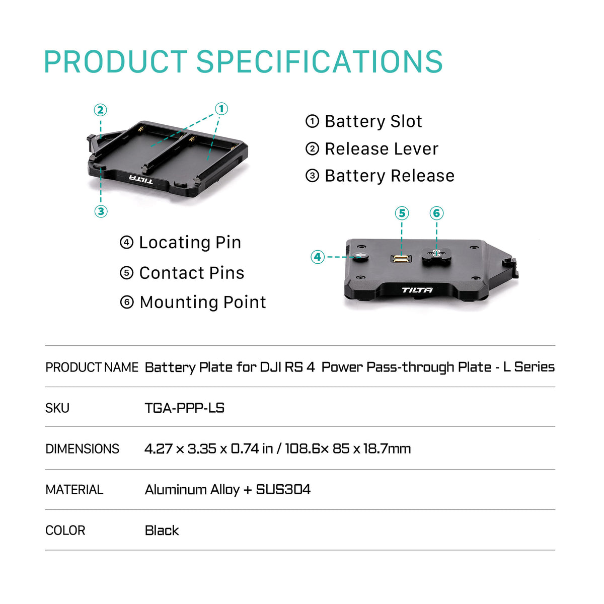 Tilta Battery Plate for DJI RS 4 Power Pass-through Plate - L Series