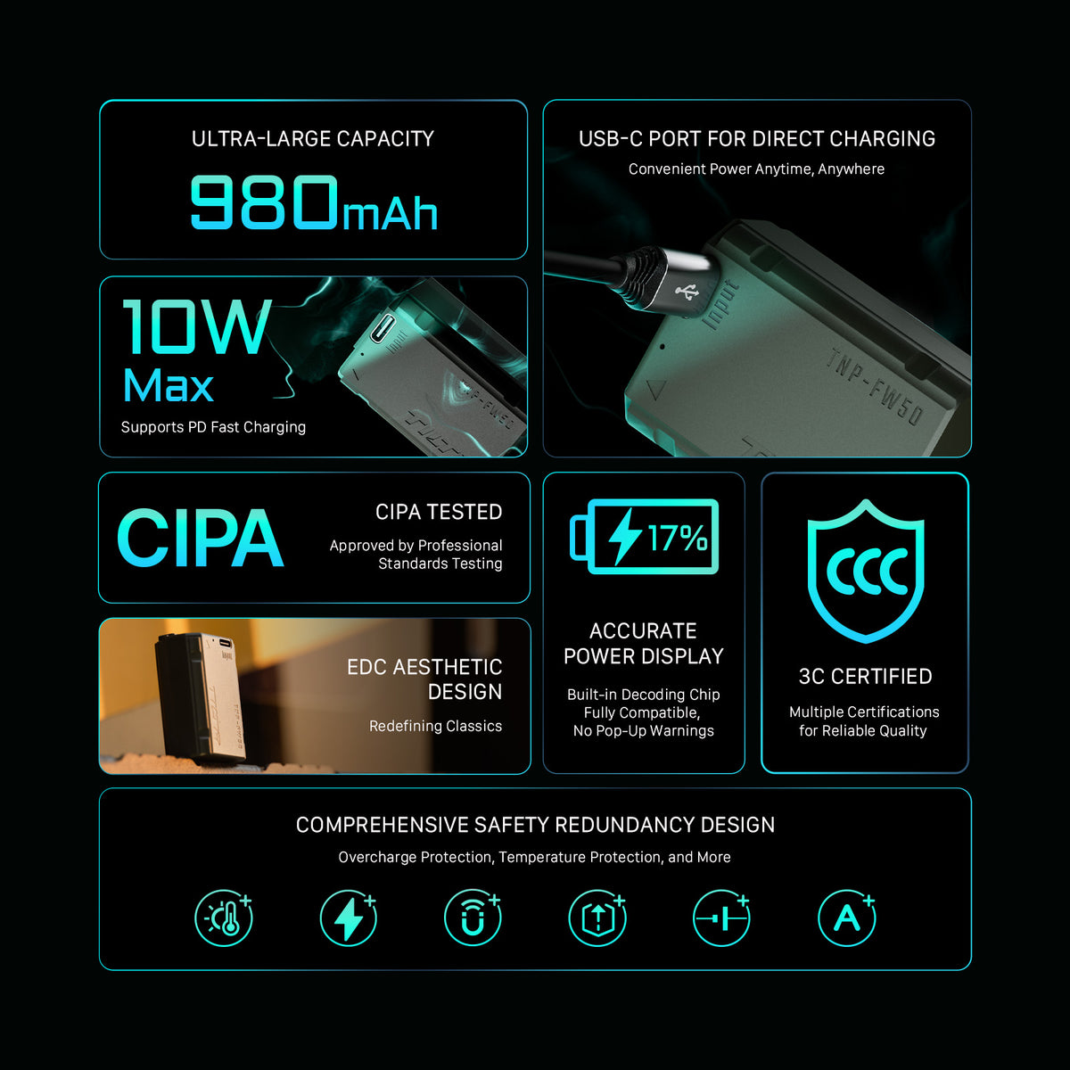 Tilta NP-FW50 Battery with USB-C Input (980mAh) - Green