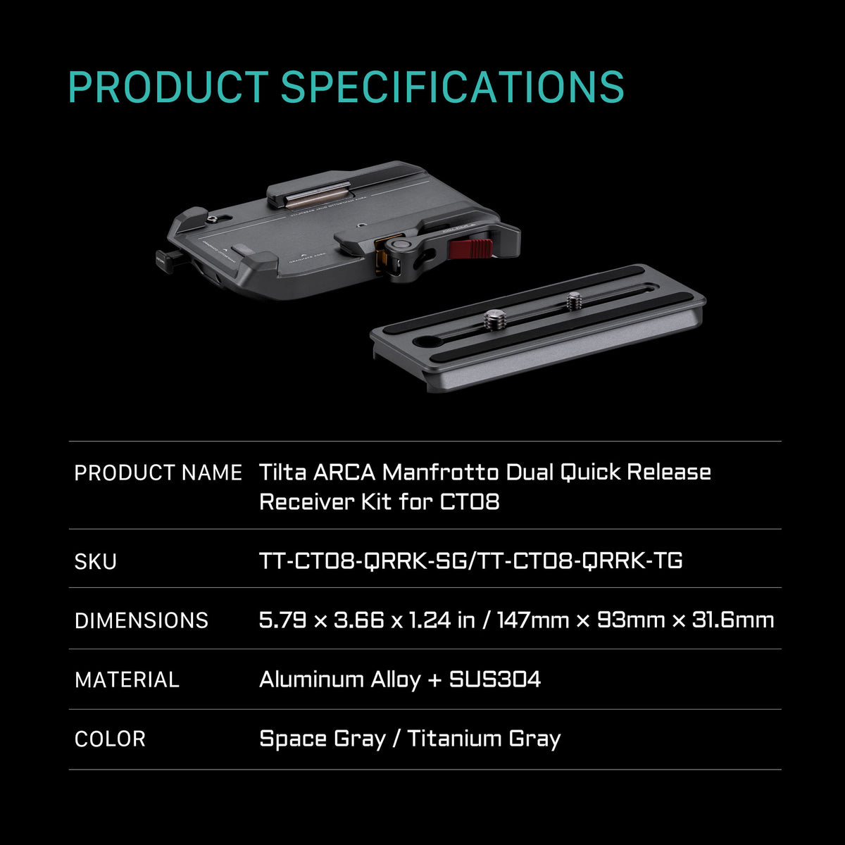 Tilta ARCA Manfrotto Dual Quick Release Receiver Kit for CT08 - Titanium Gray