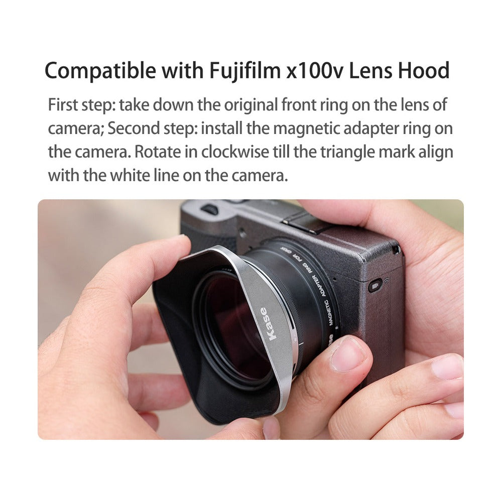 Kase Square Lens Hood for Fujifilm X100VI Series in Silver