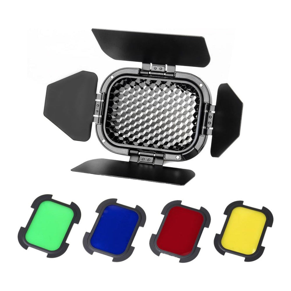 Godox BD-07 Barn Door with Honeycomb Grid and Colour Filter Set for AD200 image 1