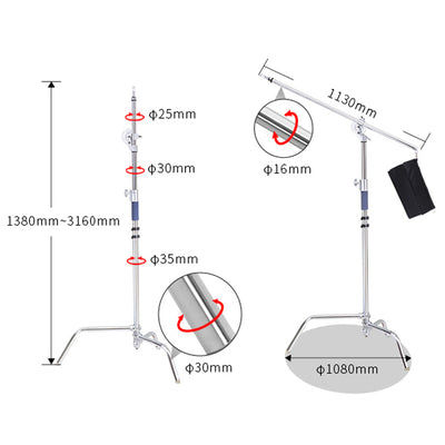 JINBEI 2-IN-1 3 Metre HYBRID STEEL C STAND WITH BOOM ARM MAX LOAD 20KG