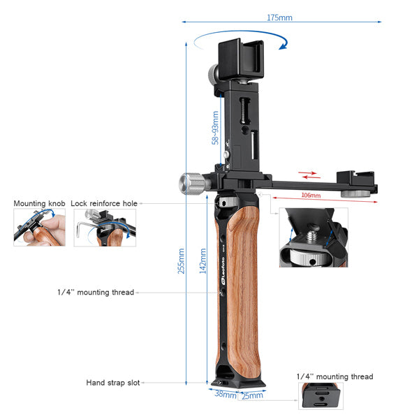 LEOFOTO VC-1 HANDHELD WITH 106MM LONG RAIL FOR SMARTPHONE