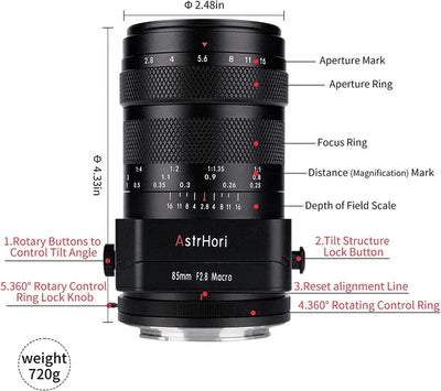 AstrHori 85mm F2.8 Full Frame Tilt Prime Focus Lens [Lens Mount Type: Fujifilm X Mount]