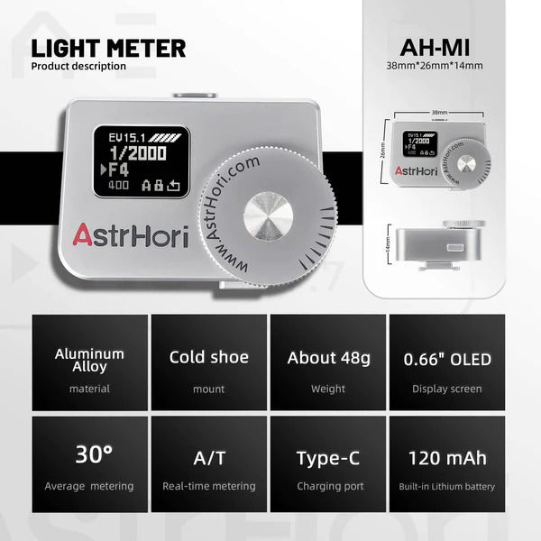 AstrHori AH-M1 Light Meter OLED Real-time Metering for Vintage Cameras Silver Version