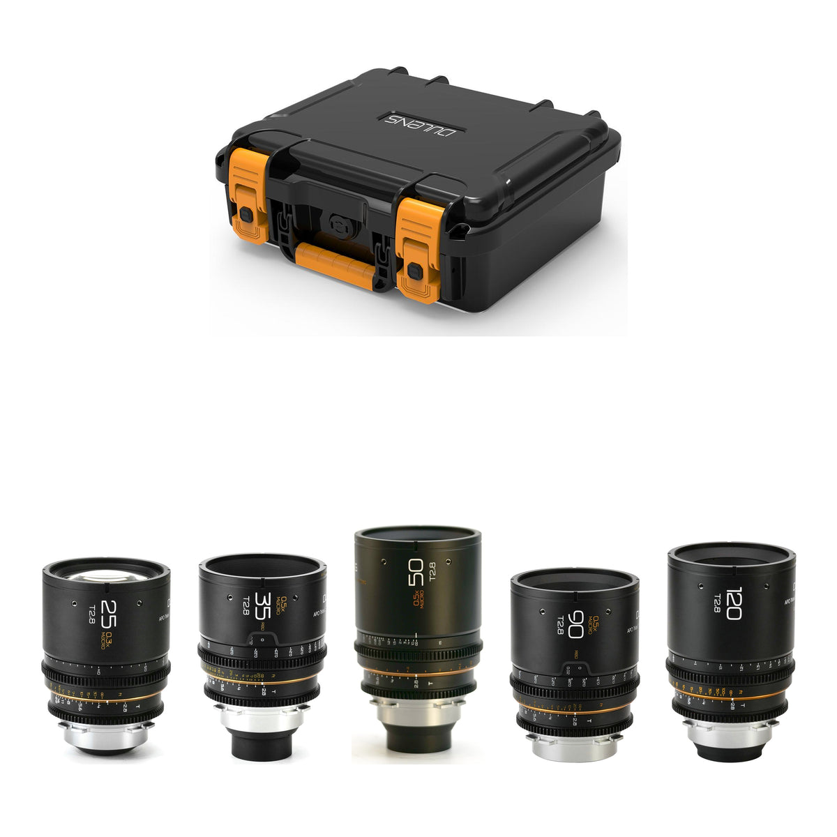 Dulens APO Triassic Prime 25/35/50/90/120mm T2.8 five-lens set with safety case, ARRI PL, black