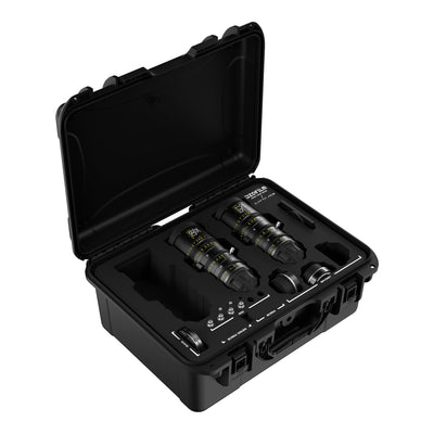 DZOFILM Catta Ace 35-80mm and 70-135mm T2.9 cine zoom 2-lens bundle, open hard case, alternate angle