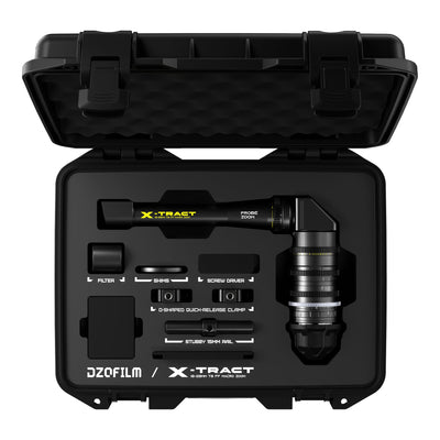 DZOFilm X-Tract 18-28mm T8 360° Periscope Probe Zoom Lens in open hard case