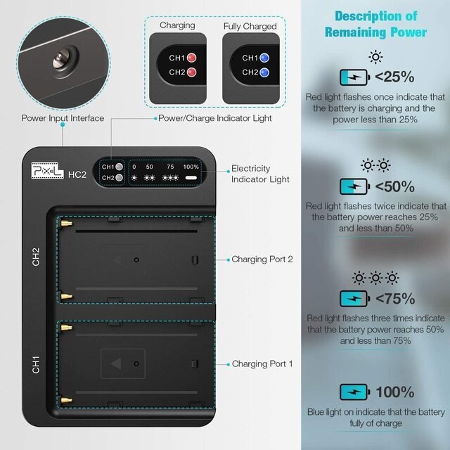 Pixel NP-F Dual Battery Charger HC2
