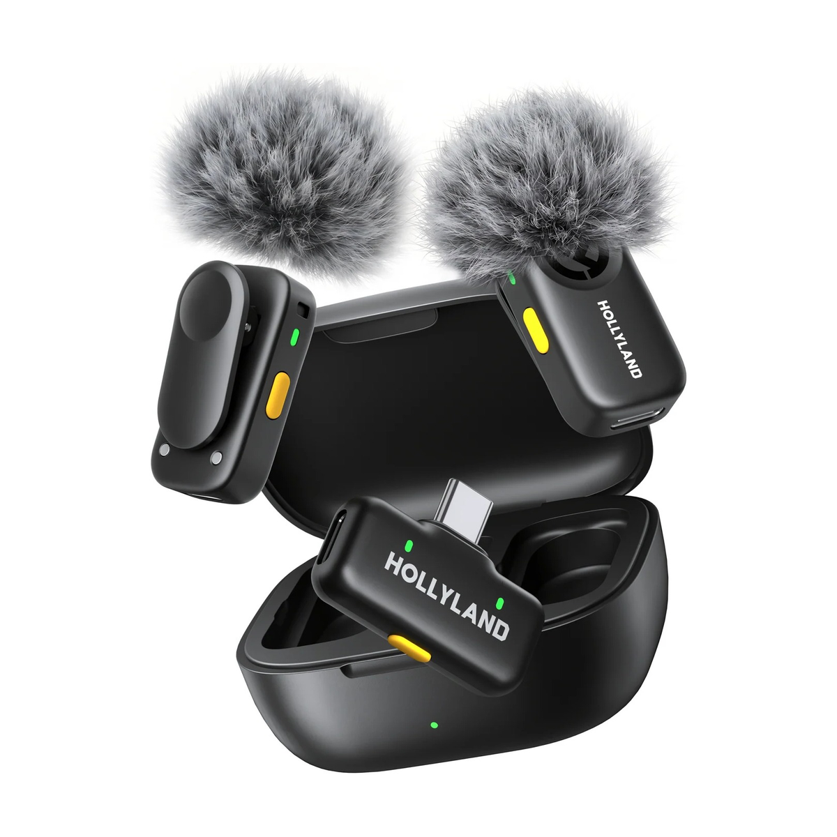 Hollyland Lark A2 Duo Wireless Microphone (Space Gray, USB-C RX + Charging Case)