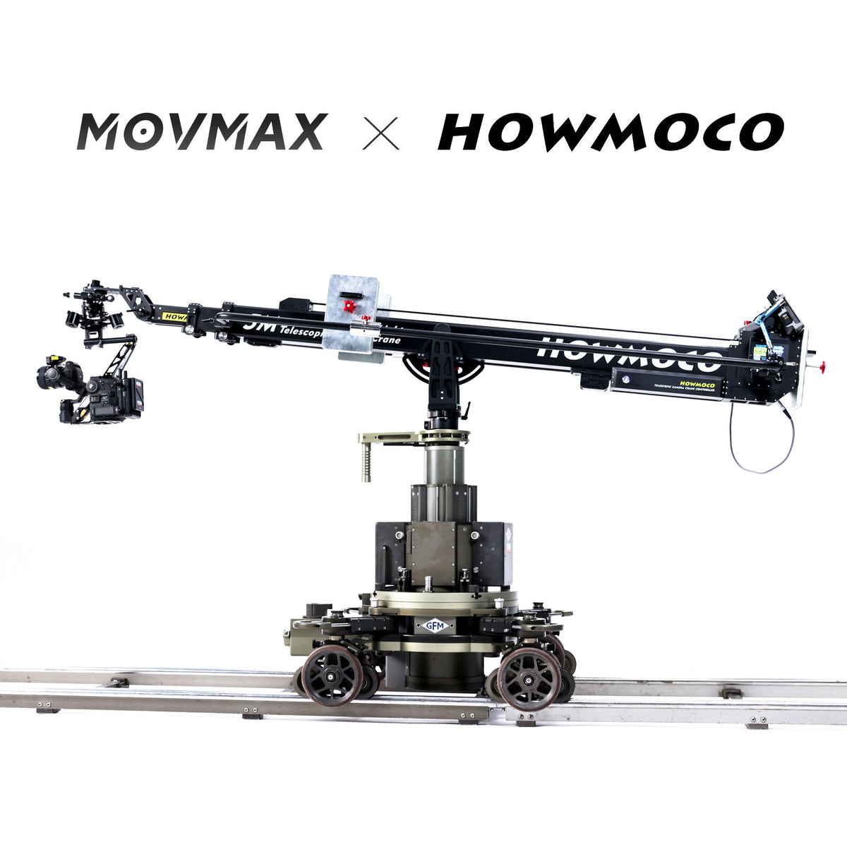 MovMax Howmoco rental – Crane kit · 5m telescopic crane, heavy-duty stand & dolly