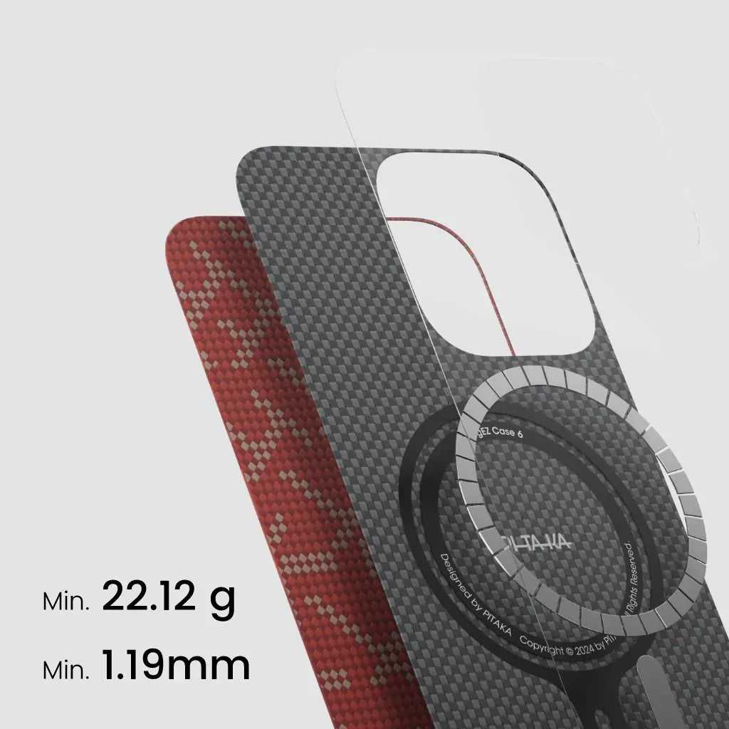 PITAKA Aramid Fibre Ultra-Slim Case for iPhone 16 Pro Monogram-Gold/Red