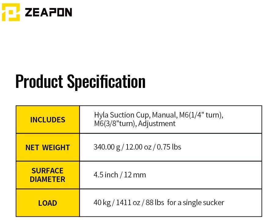 Zeapon 4.5" Hyla Suction Cup with M6 Screw(1/4" or 3/8")