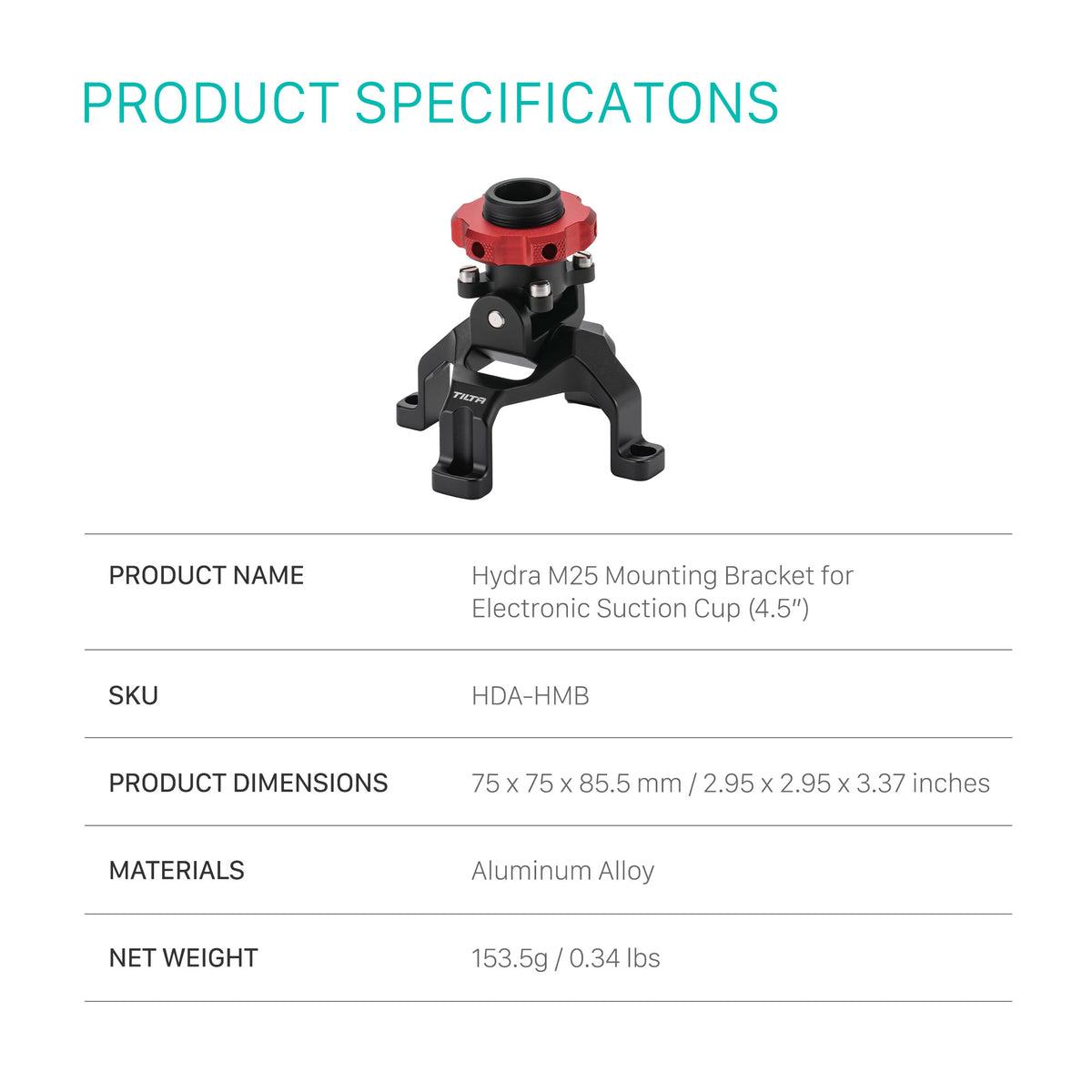 Tilta Hydra M25 Mounting Bracket for Electronic Suction Cup (4.5″)