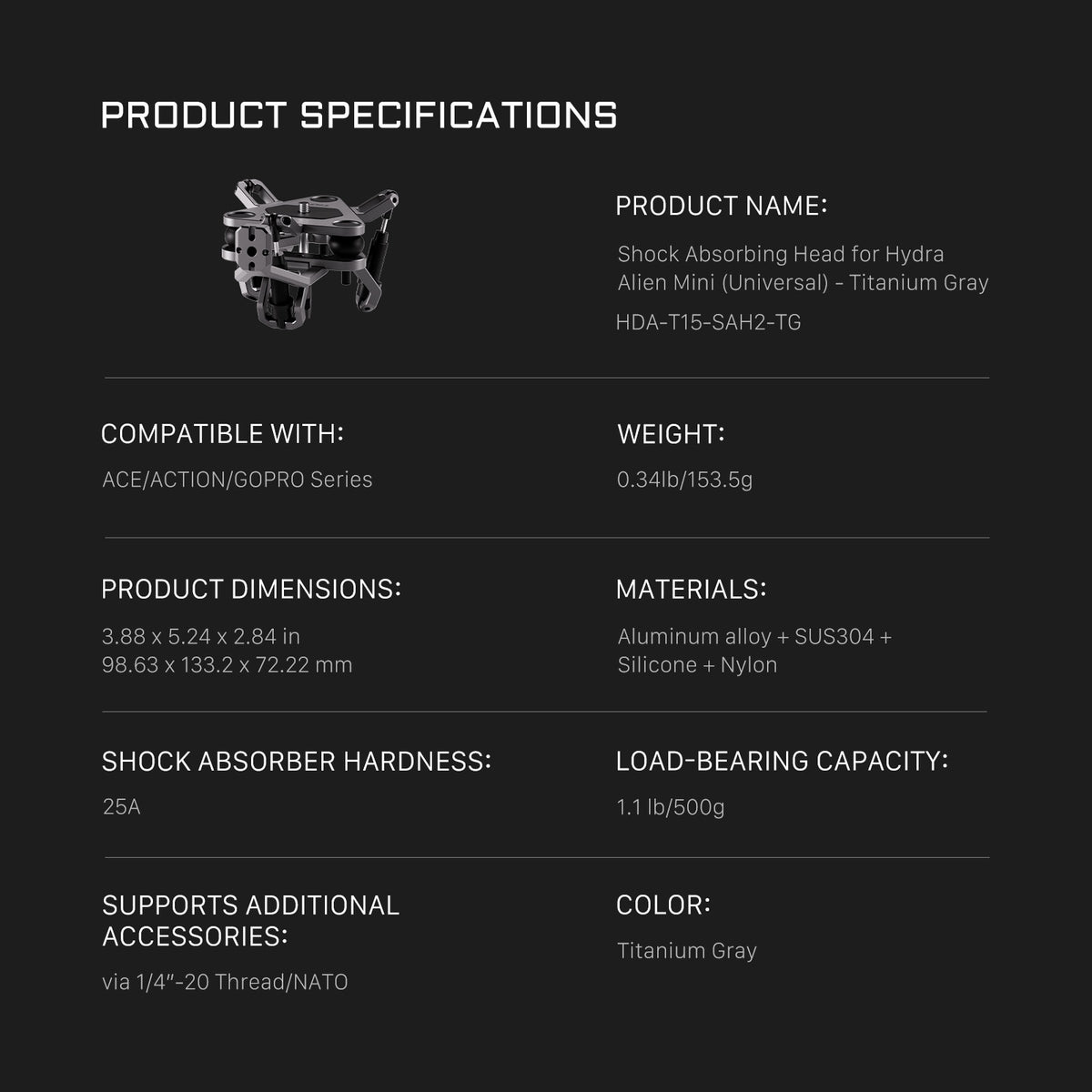 Tilta Shock Absorbing Head for Hydra Alien Mini (Universal) - Titanium Gray