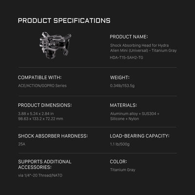 Tilta Shock Absorbing Head for Hydra Alien Mini (Universal) - Titanium Gray