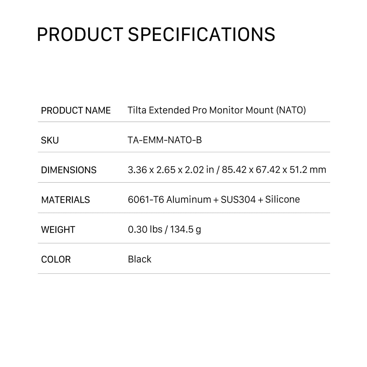 Tilta Extended Pro Monitor Mount (NATO) - Black