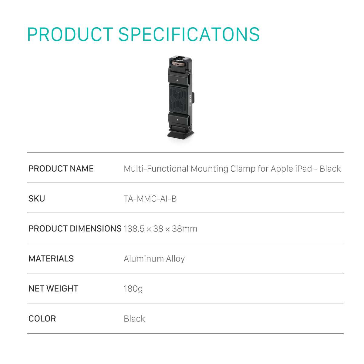Tilta Multi-Functional Mounting Clamp for Apple iPad - Black