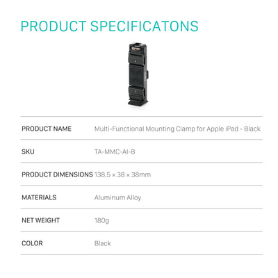 Tilta Multi-Functional Mounting Clamp for Apple iPad - Black