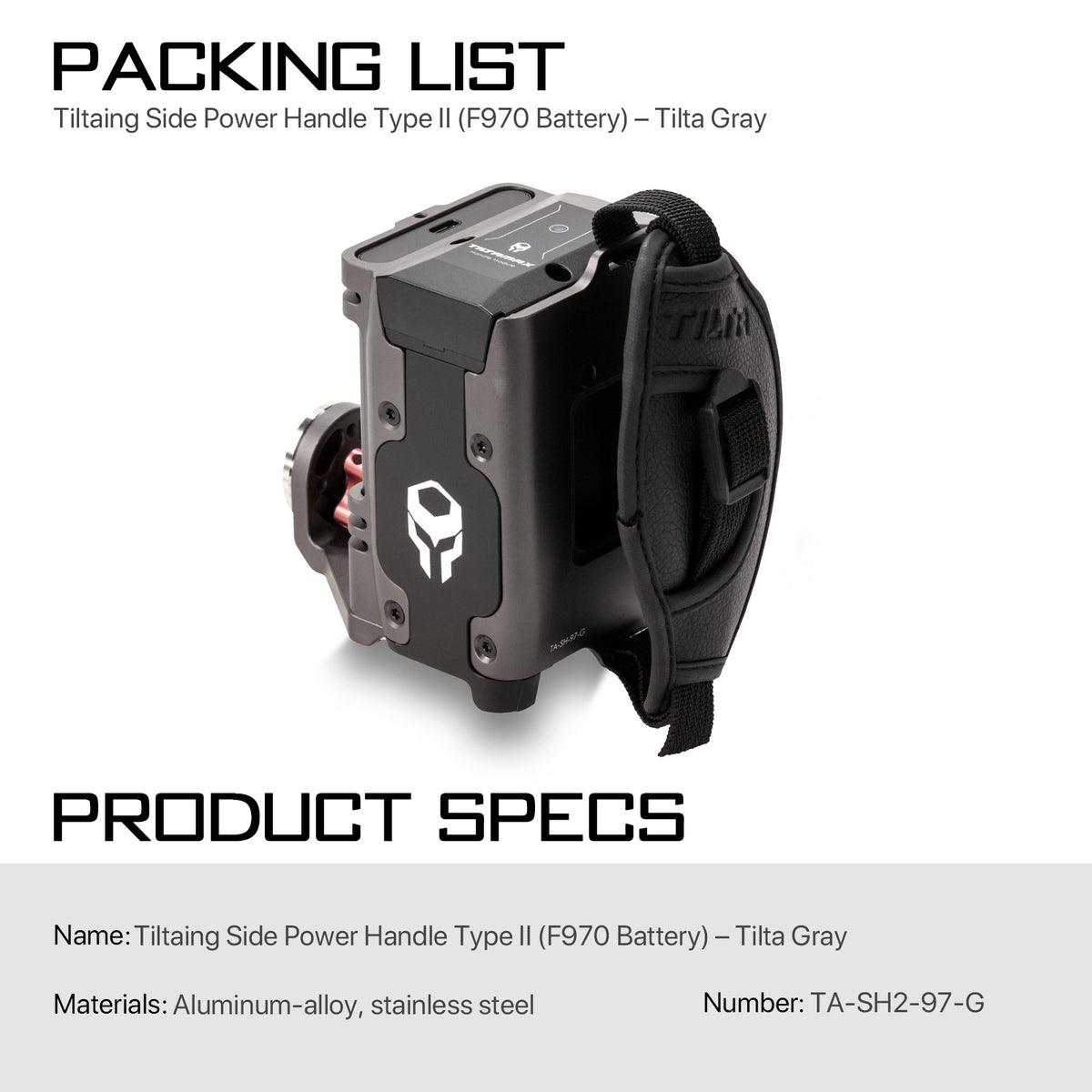 Tilta Side Power Handle Type II (F970 Battery) - Tilta Grey