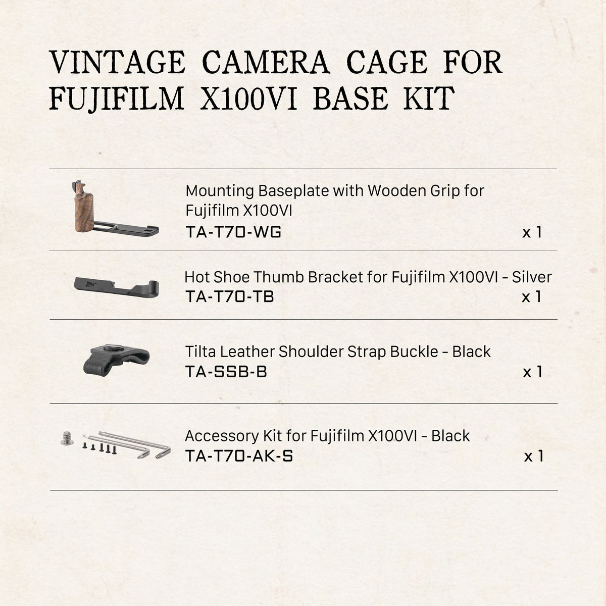 Tilta Vintage Camera Cage for Fujifilm X100VI Base Kit - Black