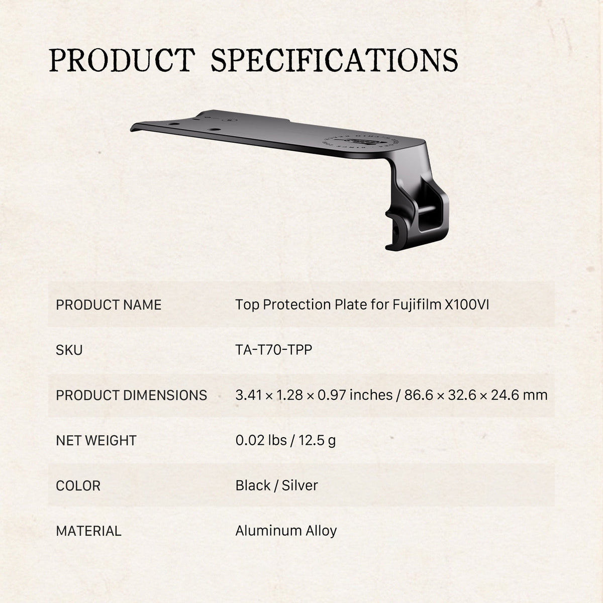 Tilta Top Protection Plate for Fujifilm X100VI - Silver
