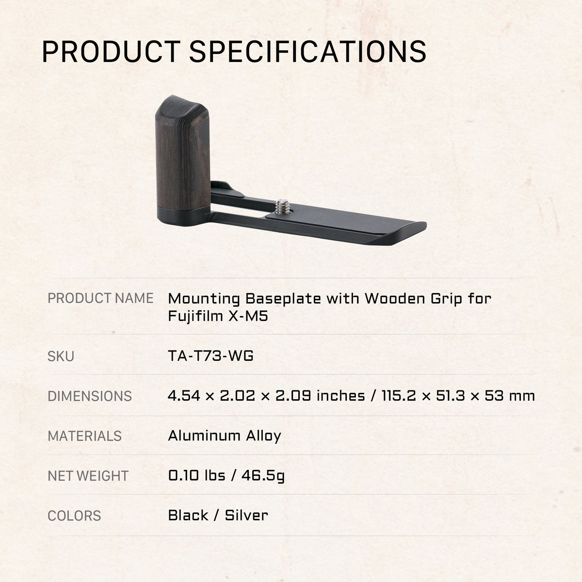 Tilta Mounting Baseplate with Wooden Grip for Fujifilm X-M5 - Black