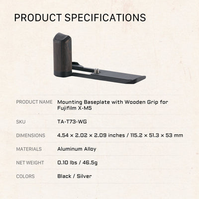 Tilta Mounting Baseplate with Wooden Grip for Fujifilm X-M5 - Black
