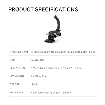 Tilta Adjustable Vertical Camera Support Bracket – Black