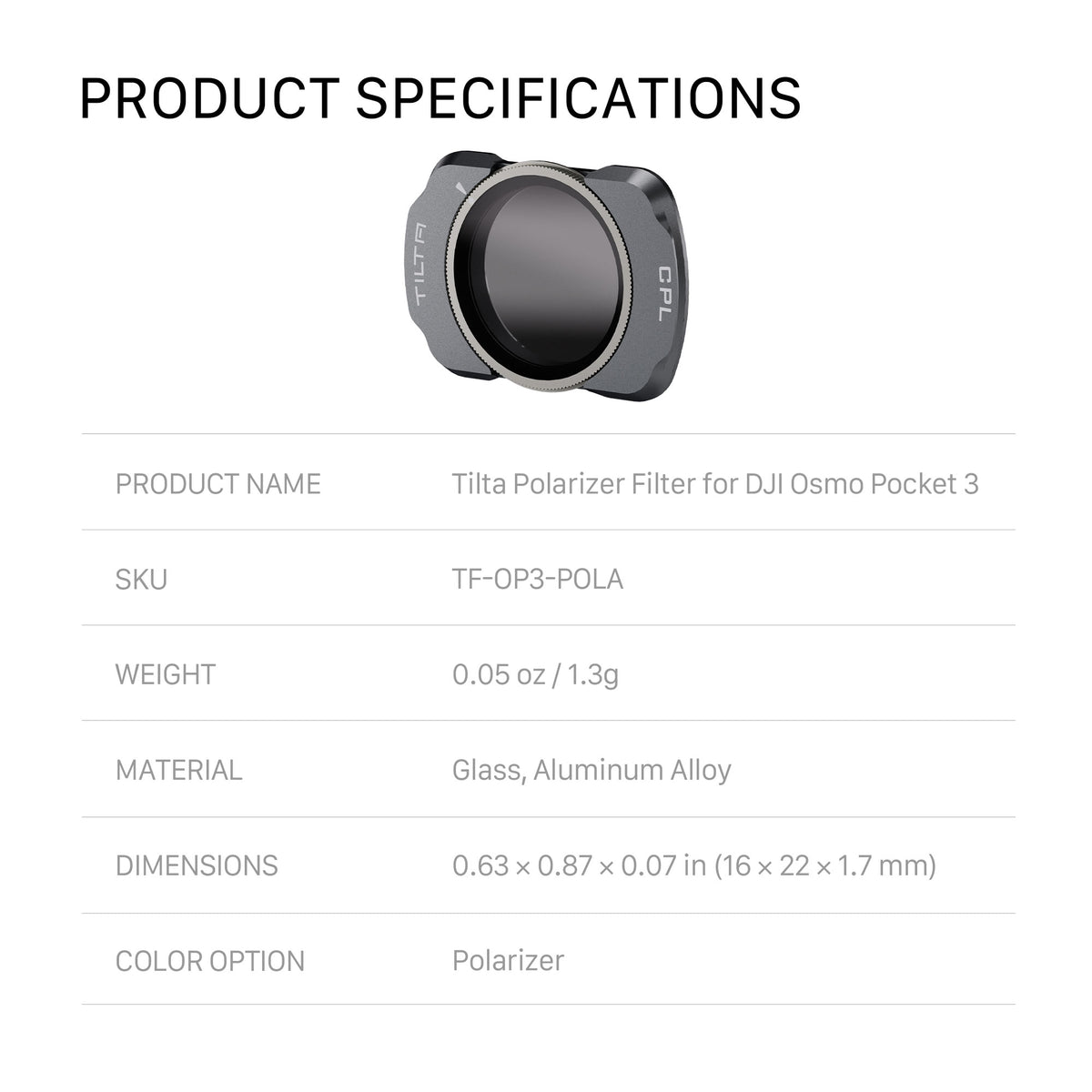 Tilta Polarizer Filter for Osmo Pocket 3/4