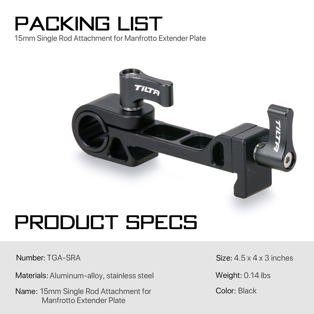 Tilta 15mm Single Rod Attachment for Manfrotto Extender Plate