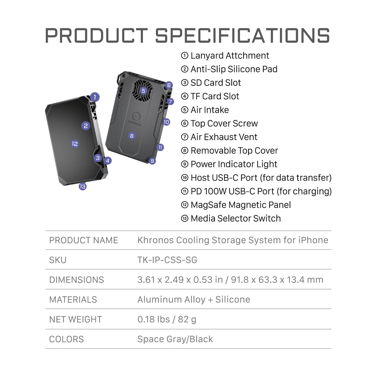 Tilta Khronos Cooling Storage System for iPhone - Black