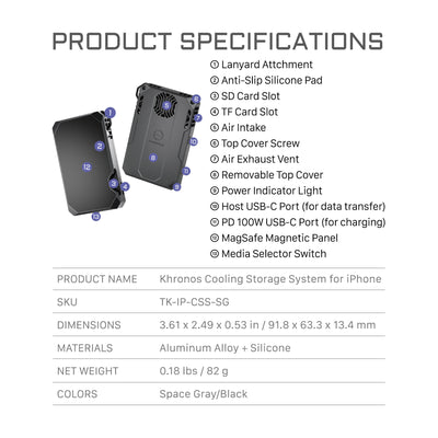 Tilta Khronos Cooling Storage System for iPhone - Black