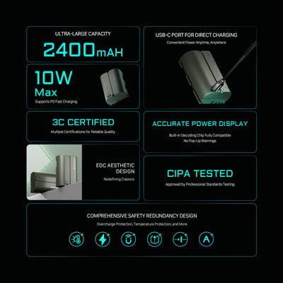 Tilta LP-E6P Battery with USB-C Input (2400mAh) - Green