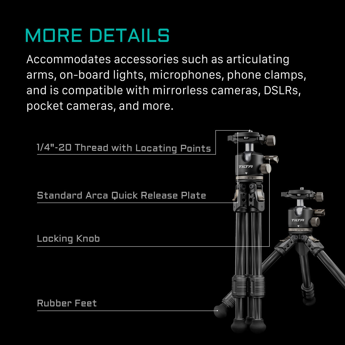 Tilta Tabletop Ball Head with 1-Stage Carbon Fiber Tripod Legs (3KG) - Snow White