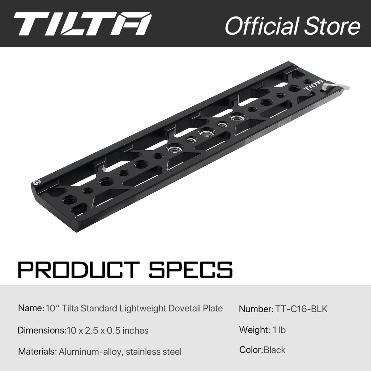 Tilta 10″ Tilta Standard Lightweight Dovetail Plate (TT-C16-BLK)