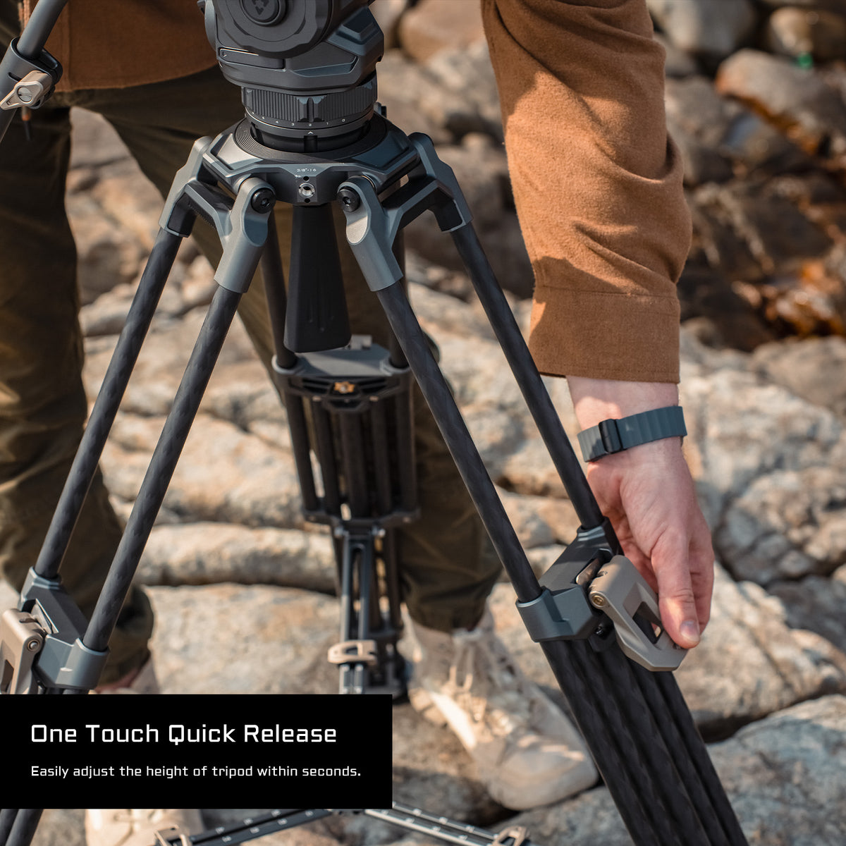 Tilta 75mm Cine Fluid Head with 2-Stage One Touch Carbon Fiber Tripod Legs (12KG) - Space Gray